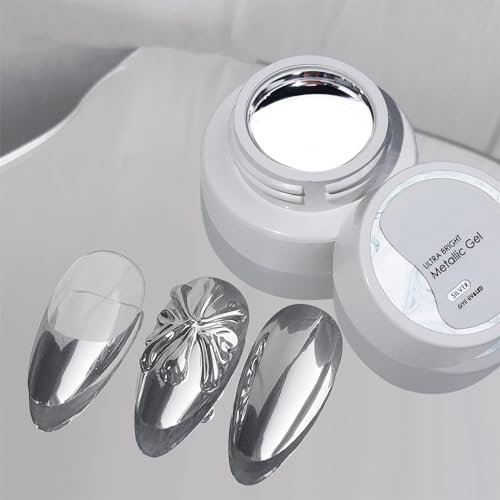 SONGQEE Metallic Painting Gel,holographic nail polish - Reflective Mirror Metal for Nails Art, Silver Painted Gel Nail Polish