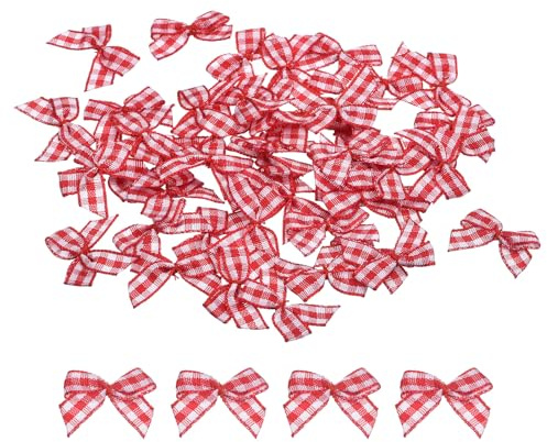 QUARKZMAN 100 Stück Mini Schleifen 25mm Karierte Stoff-Satinband Klein Weihnachtsschleifen Vintage Bogen zum Basteln DIY Haar Geschenk Nähen Hochzeit Geburtstag Weihnachtsdeko, Rot Weiß