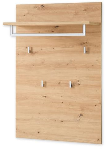 Stella Trading BARI Garderobenpaneel in Artisan Eiche Optik FSC-Zertifiziert - Moderne Hutablage mit zuverlässigen Wandhaken für Jacken & Taschen - 78 x 117 x 30 cm (B/H/T)