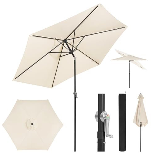 WOLTU Parasoll φ240 cm, balkongparaply strandparaply UV-resistent vattentätt, böjbart 45° med handvev bärväska, solskydd balkong trädgård terrass, sexkantigt, beige