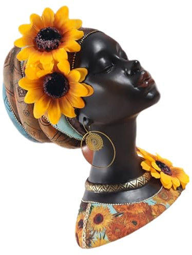 ABOOFAN Afrikanische Harzfigur Skulptur Sonnenblumenmädchen Afrikanische Kunst Heimdekoration Tischstatue Für Wohnzimmer Und Büro