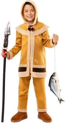 Funidelia | Disfraz de esquimal para niño Países, Culturas, Original y Divertido, Mundo - Disfraz para niños y divertidos accesorios para Fiestas, Carnaval y Halloween - Talla 10-12 años - Marrón