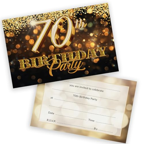 70th Birthday Party Invitations Men Women - Gold Confetti 28 Pack - Adults Birthday Invitations for Friends Family A6 Bday Party Invites Invitation Cards with Folding Envelopes