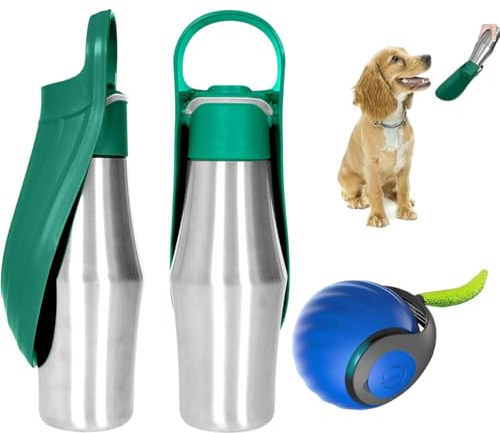750 ml Trinkflasche für Hunde, Spaziergänge, Thermosflasche, tragbar, Edelstahl 304, Reisewasserschale für und Katze