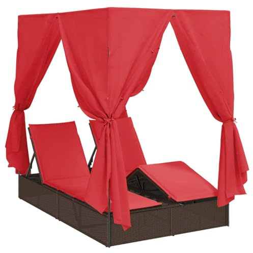 vidaXL Doppelte Sonnenliege mit Dach Braun 205 x 129 x 200 cm, Outdoor-Lounger, Garten-Chill-Lounge, Doppel-Sitz, entspannter Patio-Stuhl, Sonne, Balkon-Bett