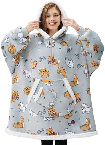 Giggling Getup tragbare Decken Hoodie – Übergroße Flanell Sherpa Fleece Sweatshirt Decke für Erwachsene, Kinder, Frauen und Männer