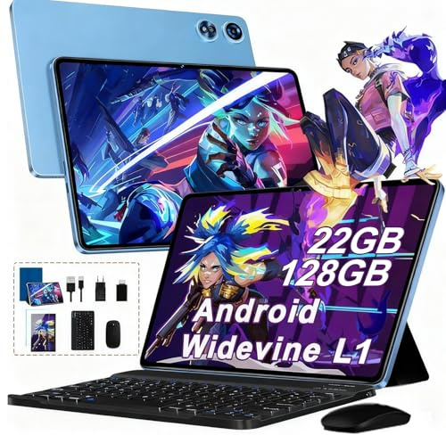 Android Tablette 10 Pouces Gemini AI, Tactile 22Go RAM+128Go ROM(TF 2To),8000mAh 5G+2.4G WiFi 6, Octa-Core, 2.0 Ghz, Widevine L1, GMS,Bluetooth 5.0, autonomie extra-longue, 5MP+8MP,Clavier+Souris-Bleu