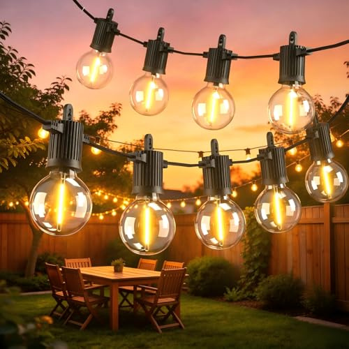 20M LED Lichterkette Außen, IP65 Outdoor Strom Lichterketten mit 30 G40 Glühbirnen, Warmweißes 2700K, Innen/Außen Lichterketten für Garten, Terrasse, Hochzeiten, Partys Lights Gartenbeleuchtung