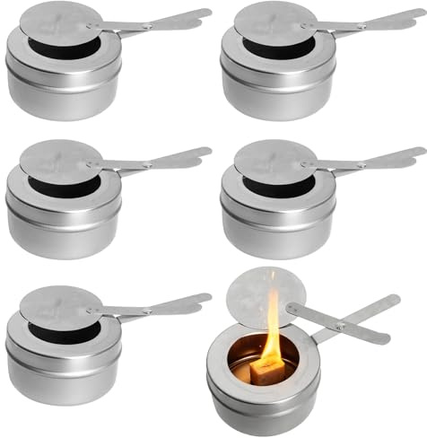Rieoany 6 Stück Edelstahl Fondue Brenner, Brennpastenbehälter mit Deckel, Spiritusbrenner für Chafing Dish und Buffet, Ideal für Fondue und Party