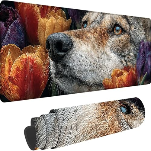 Tapis de Souris Gris, Grand Tapis de Souris XXL 700 x 400 x 4 mm Animal sous Main Bureau, Mouse Pad pour Clavier et Bureau, avec Bords Surpiqués et Dos Antidérapant pour Gamer Maison, Cadeau w-7146