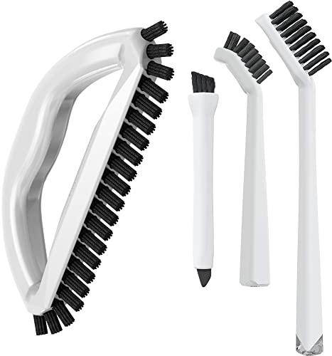 The Crown Choice 3-in-1 Grout Cleaning Brush Set, White, Plastic Handle, Deep Cleans Tile, Shower, Bathtub, Sink - 4 Piece Set