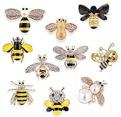 Unigift Ensemble de 10 Mode émail Strass Cristal Abeille sur Le thème Broche Broche Bijoux épingles de Revers pour vêtements Collier Robe Foulard Sac décoration