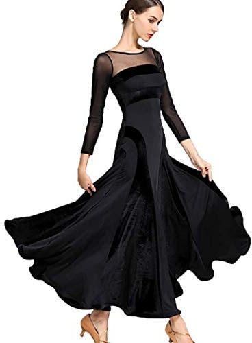 ZYLL Abito da Ballo Moderno per Tango, Valzer e Ballo da Camera - Vestito Nazionale Standard da Donna, Nero, M