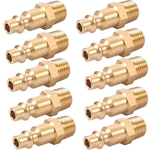 Brass 1/4-Inch NPT Male Industrial Air Hose Quick Connect Adapter,Air Coupler and Plug Kit,Air Compressor Fittings 10pcs (Male NPT)