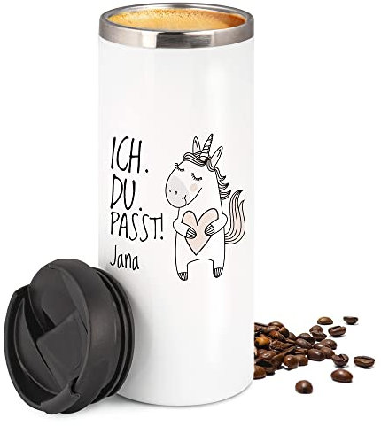 GRAZDesign Einhorn Thermobecher Kaffee to go mit Namen, 100% Auslaufsicher Kaffeebecher Autobecher Travel Mug, Liebesbeweis Ich liebe Dich Geschenk, 350ml Edelstahl