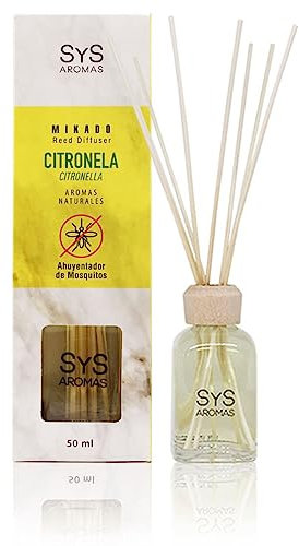 Ambientador Mikado Citronela Mármol 50ml SYS Aromas. Fragancia Natural Antimosquitos. Repelente de Insectos. Aroma Fresco. Protege tu Hogar. Fabricado en España.