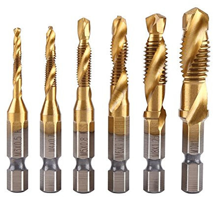 7PCS HSS-Bohrer-Set, Hochgeschwindigkeits-Stahl-Stufenbohrer-Set, metrisches Gewinde M3-M10 Titanbeschichteter Bohrer und Gewindebohrer 1/4 Sechskantschaft