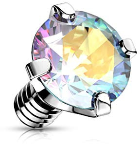 Paula & Fritz® Aufsatz-Dermal Anchor 4 mm Zirkonia Regenbogen 316L Chirurgenstahl 1,2 mm Gewinde Haut-Anker Skin Diver Implantat Kugel