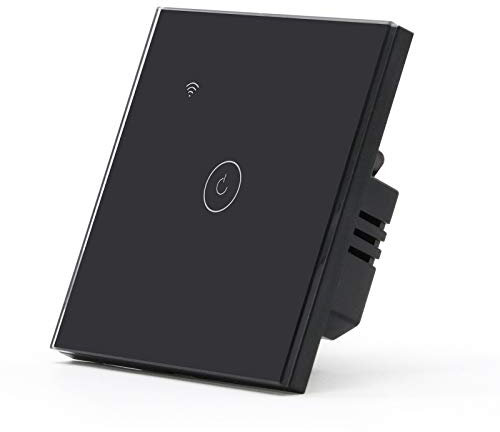 BSEED Smart Alexa Lichtschalter 1 Fach 1 Weg Wifi Smart Touch Wandlichtschalter Arbeitet mit Tuya/Alexa/Google Glas-Touchscreen-Schalter Schwarz(Nur 2,4 GHz Wlan, NeutralDraht Erforderlich)