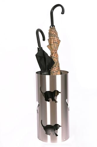 Schirmständer Design Katze 47xØ 23 cm Edelstahl matt Marke Szagato Made in Germany (Regenschirmständer Sonnenschirmständer für große Schirme Schirmständer Balkon Sonnenschirm Regenschirm)