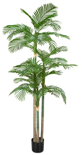 AnTing 8.5ft Tall Triple Golden Cane Palm Artificial Tree Palm Silk Tree in Plastic Sturdy Pot Large Fake Tropical Palm Plant for Indoor Outdoor Office House Living Room Home Decor