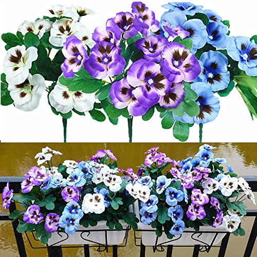 Künstliche Blumen aus Kunstblumen Kunstblumen Stiefmütterchen, Seide kreative Heimeinrichtung Simulationspflanze für Hochzeit Zuhause Outdoor Party Größe 30 cm (Weiß, Blau, Lila, 9 Stück)