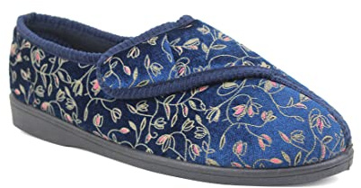 Zedzzz Womens Ladies Diabetic Orthopedic Washable Touch Fasten Slippers (Navy, 7, numeric_7)