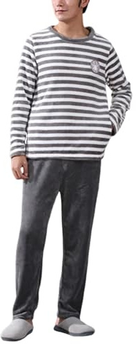 shownicer Homme Ensemble de Pyjama en Polaire Doux Chaud Confortable Vêtements de Nuit d'automne et d'hiver à Manches Longues Col Rond Hauts et Pantalons Lâche Décontracté