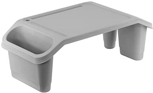 GEEZY Portable Bed Tray Table, Grey - Multipurpose Lap Tray Desk with Storage Pockets - Stackable & Lightweight Laptop Bed Table for Colouring, Activities, Breakfast, Crafts, Sofa, Kids & Adults