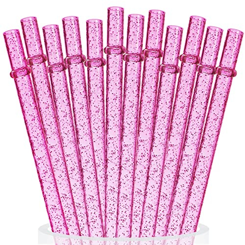 Alink - Pajitas de plástico reutilizables (27,9 cm de largo, 12 unidades), color rosa brillante