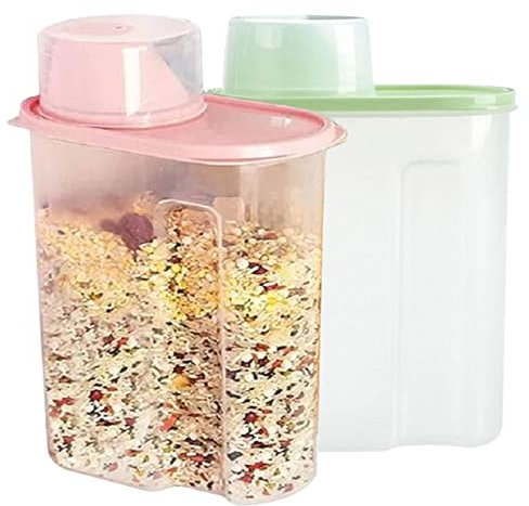 Pamtns - Caja de almacenamiento de alimentos, 2 piezas, caja de cereales, contenedores de cereales, plástico, caja de almacenamiento, cocina, dispensador de cereales para varios granos