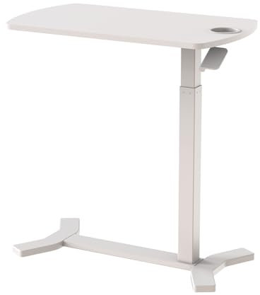 ESMART EACM-121WW 70 x 40 cm Weiß mit Cupholder - Mobiler stufenlos pneumatisch höhenverstellbarer Beistelltisch 65-103 cm auf Rollen für Couch, Bett, Kinderzimmer und Homeoffice