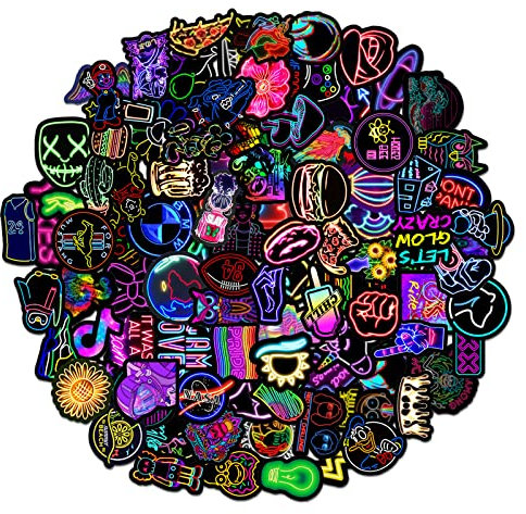 Wancala Neon Stickers - 100pcs Cool Graffiti Stickers for Laptop, Mobile, Guitar, Bike & More