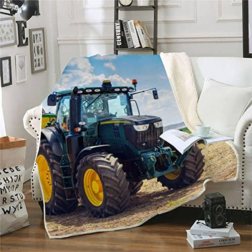 RFFLUX 3D Traktor Decke 130x150cm Warmer Winter Weich Bauernhof Mähdrescher Kuscheldecke Microfaser Sherpa Wohndecke TV Decke Flauschige Couchdecke für Kind Weihnachten Geschenk Blanket