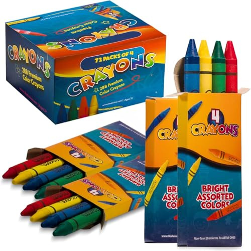 Bedwina Bulk Crayons - 288 Count! Case of 72 4-Packs, Premium Color for Kids and Toddlers, Non-Toxic, for Party Favors, Restaurants, Goody Bags, Stocking Stuffers