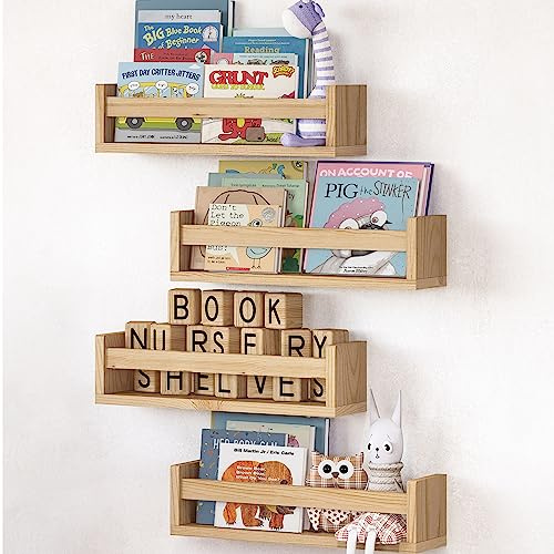 NATURE SUPPLIES Regale für Kinderzimmer, 41,7 cm, Massivholz, für Bücher, Spielzeug, Dekoration, Wand-Bücherregal, Hängeregal, Naturholz, 4er-Set