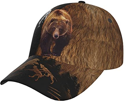 456 3D Druck Grizzly Bär Herren Personalisierte Baseballkappe mit Text Individuell Basecap Geschenk Verstellbar Baseballmütze Leicht Outdoor Cap für Trucker Angeln Laufen Golf Tennis