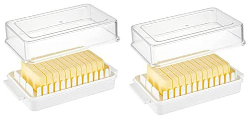 Mantequillera con tapa, recipiente de plástico para mantequilla, plato de queso, soporte de mantequilla, caja de queso, recipiente de almacenamiento de mantequilla, paquete de 2