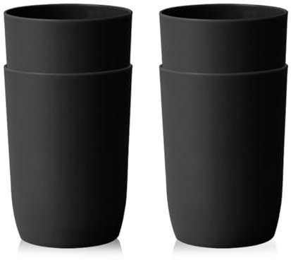 Qulable Plastic Cups Reusable Unbreakable Tumblers, Set of 4 Travel Mugs, Mouthwash Bathroom Cup Stackable, Plastic Water Cup 280ml for Adults Kids, Dishwasher & Microwave Safe (Black)
