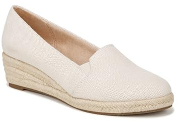 LifeStride Womens Kamilla Wedge Espadrilles Cream Linen 9 W