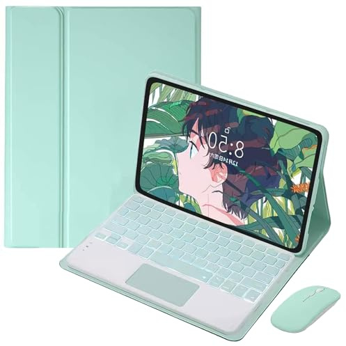 EHLCYS Funda con Teclado Touchpad para Xiaomi Redmi Pad SE 11 Pulgadas 2023, Teclado Bluetooth Inalámbrico Desmontable Retroiluminado De 7 Colores, Contraportada Ultrafina TPU con Ratón,Mint Green