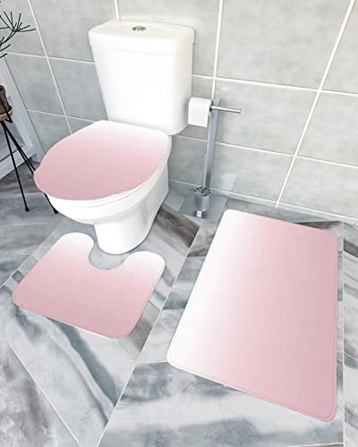 U-Förmiger Teppich Moderne Minimalistische Farbkunst Mit Rosa Und Weißem Farbverlauf Wc Vorleger Set 3 Teilig Waschbar Badezimmer Vorleger 3-Teiliges Weiches Badteppich-Set 3-Teilig Für Wc