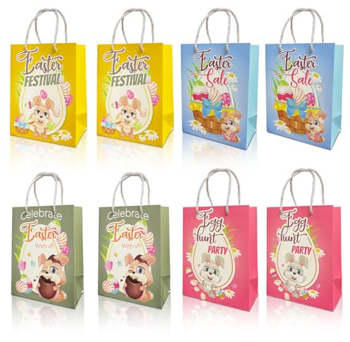 8 Stück Ostern Geschenktüte,Geschenk Taschen Ostern,Ostertüten Zum Befüllen,Kraftpapiertüten,Tragbar Papiertragetasche,Für Süßigkeiten Häschen Karotten Küken Taschen Ostern Party Deko (B)