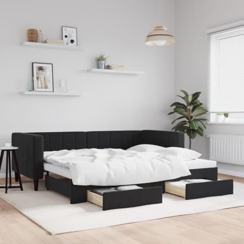 BAZZI Schlafsofa, Schlafsofa, ausziehbar, mit Schubladen, schwarz, 90 x 200 cm, aus Samt #2
