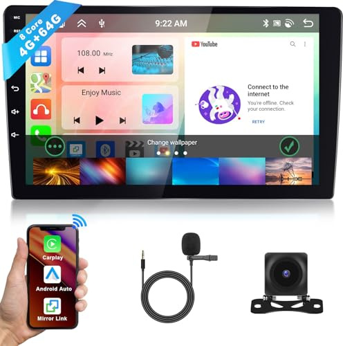 Hodozzy 10,1 Zoll Autoradio Android 4GB+64GB 8 Core IPS Touchscreen Radio GPS Navi mit Bildschirm Wireless Carplay Android Auto Mirror Link 2 Din Autoradio Bluetooth DSP, WiFi, FM RDS, Kamera