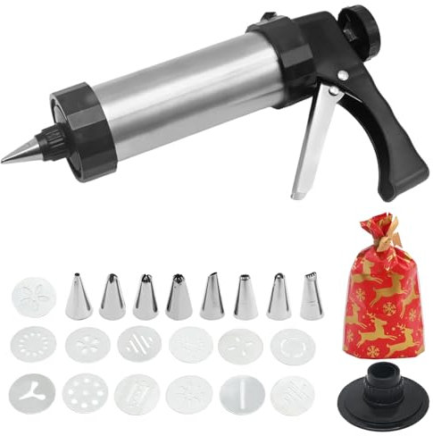Hoypeyfiy Cookie Press Gun Kit for Cookie Baking with 8 Icing Nozzles, 13 Cookie Discs, and Cookie Bag, Home DIY Biscuit & Cake Decorating Set