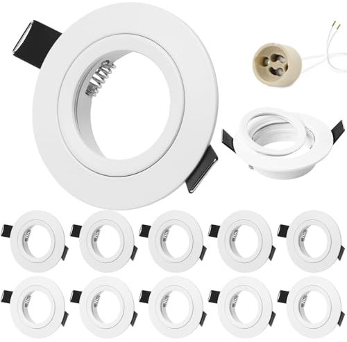 GeyouLux 10er set Einbaustrahler LED 230V Rahmen mit GU10 Fassung für GU10/MR16, LED Spots Matt Weiß Rund Flach Deckenspots Aluminium Einbauspots Spot Einbaurahmen 68mm lochmass