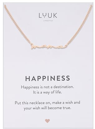 LUUK LIFESTYLE Edelstahl Halskette mit Anhänger in Silber, 50cm verstellbar, wasserfest, filigranes Schmuckgeschenk für verlobte, Freundin, Mutter, mit HAPPINESS Spruchkarte, Weihnachten, Valentinstag