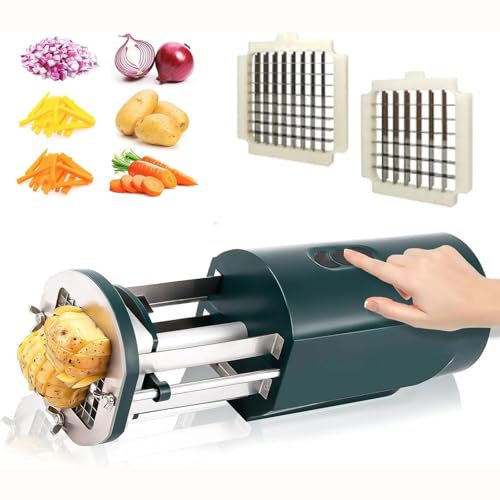 GHRERTX Elektrischer Pommes-Frites-Schneider, professioneller kommerzieller Pommes-Frites-Schneider aus Edelstahl mit 1/2 und 3/8 Zoll Klinge, Gemüseschneider, elektrischer Pommes-Frites-Hersteller