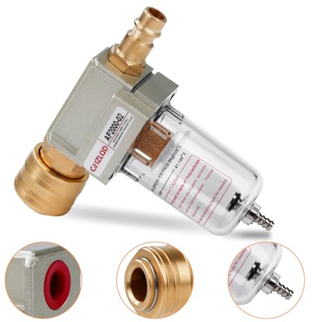 TICFOX Separatore per acqua e olio da 1/4, in ottone, ad aria compressa con attacco rapido, filtro dell'aria compressa, attacco rapido per filtro compressore